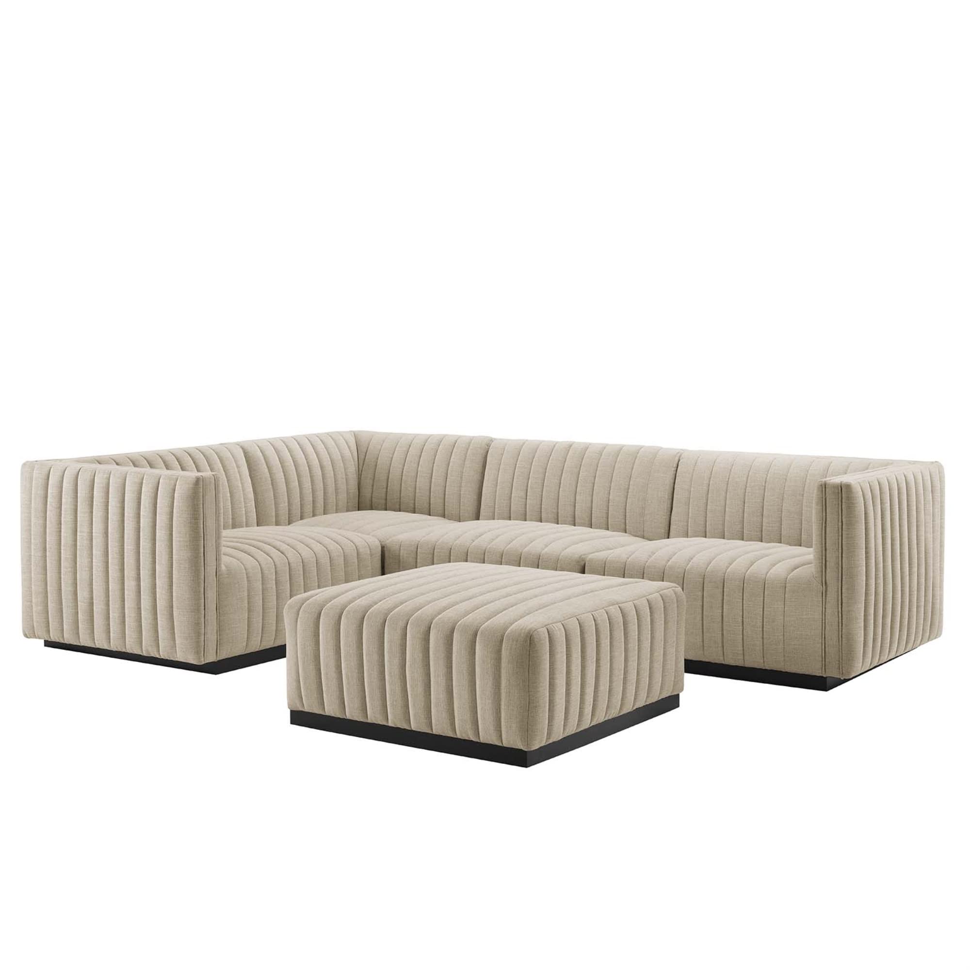 Modway Conjure 5-Piece Channel Tufted Fabric Sectional in Beige/Black
