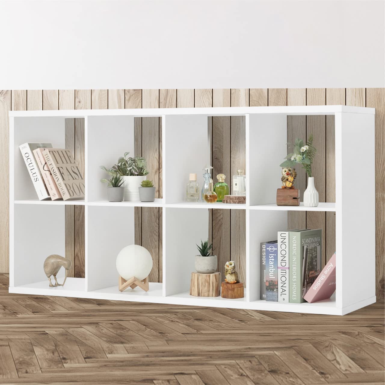 Fencer Wire 13-Inch Storage Organizer Shelf, Extra Thick Exterior Edge, Open Bookcase Divider, 6-8-9 Cube, Rustic Grey Oak and W