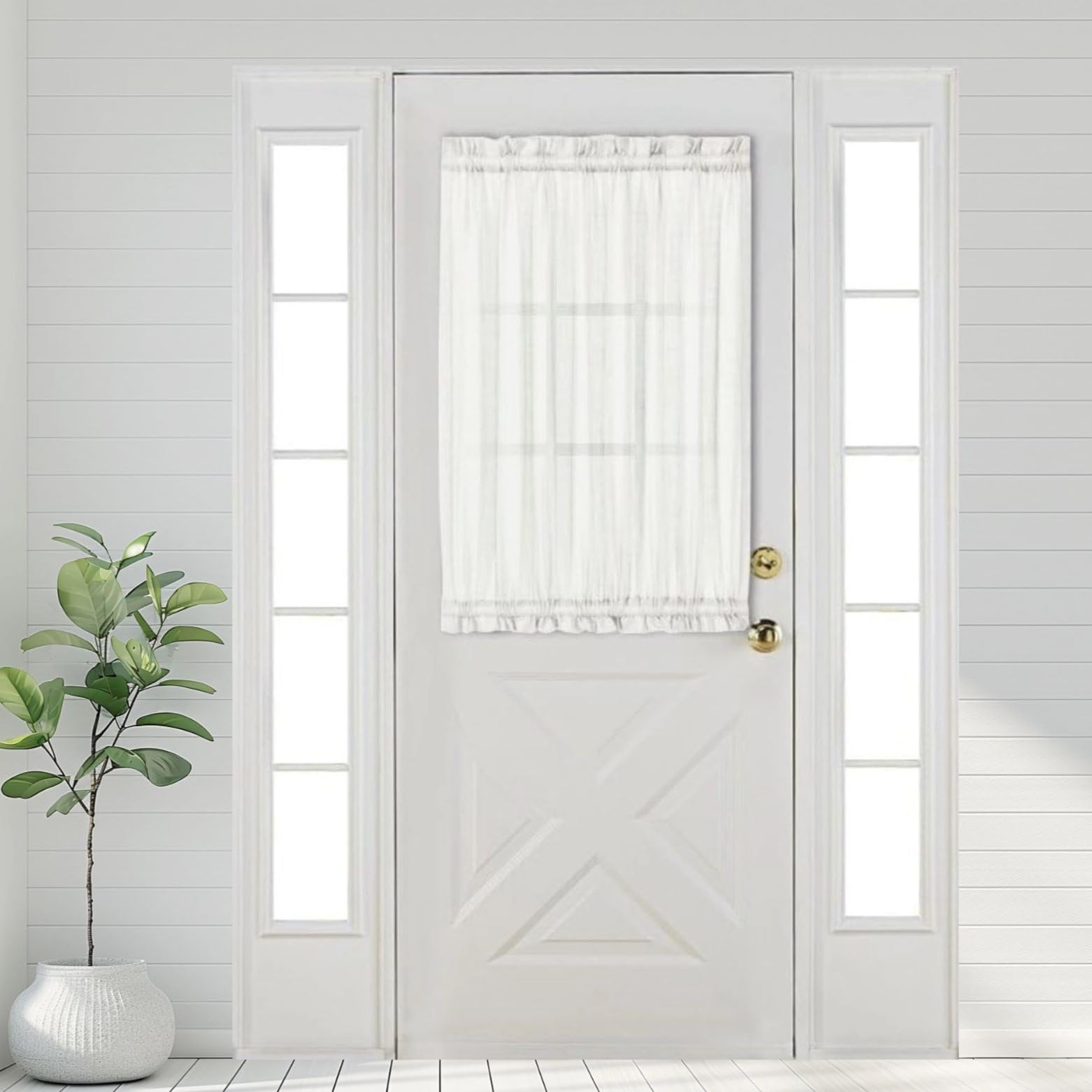 Aquazolax Small Door Sheer Window Curtains Panel - Voile Rod Pocket Transparent Half Curtain for French/Front Glass Door Windows