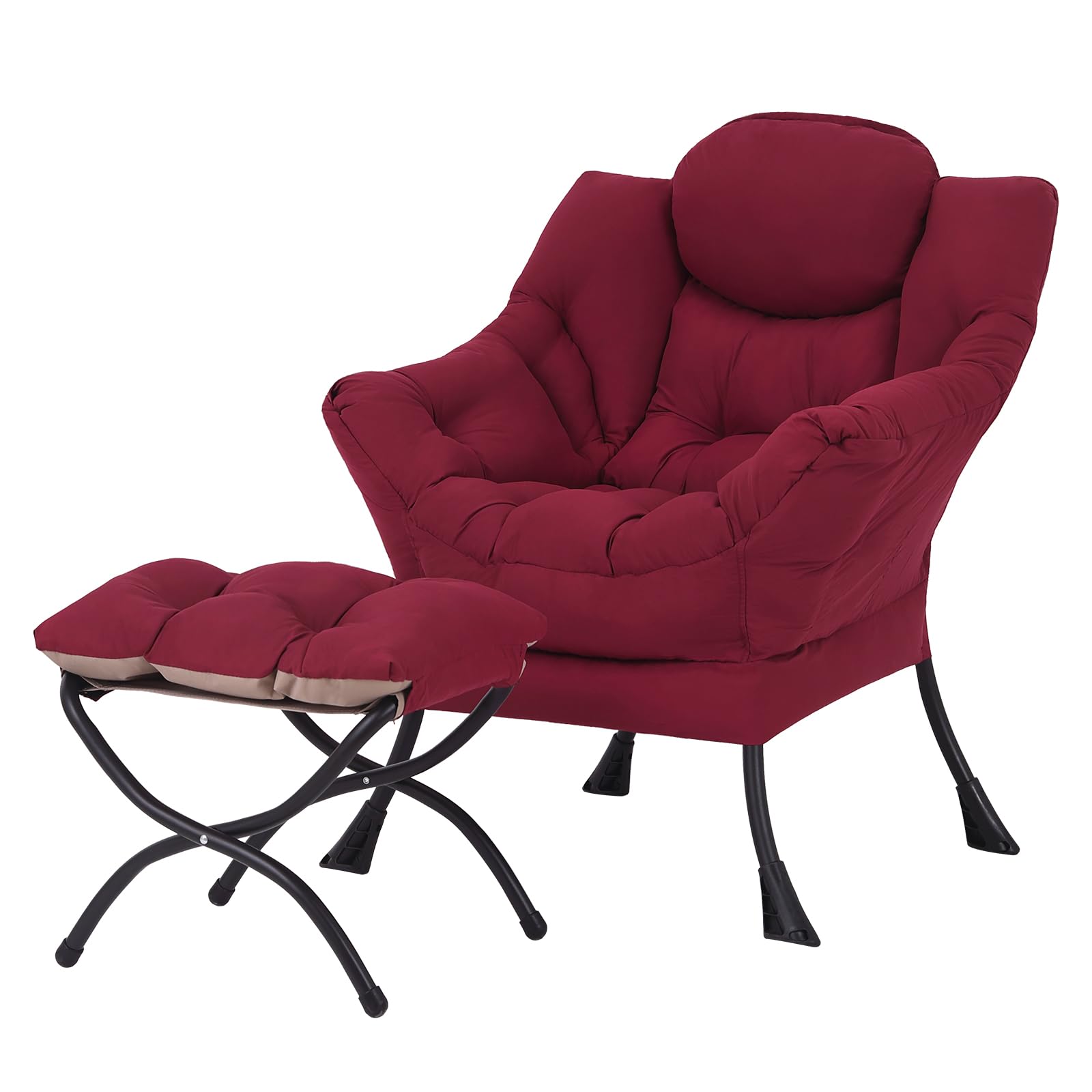 Welnow Lazy Chair with Ottoman, Modern Lounge Accent Chair with Armrests and a Side Pocket, Leisure Upholstered Sofa Chair Set, 