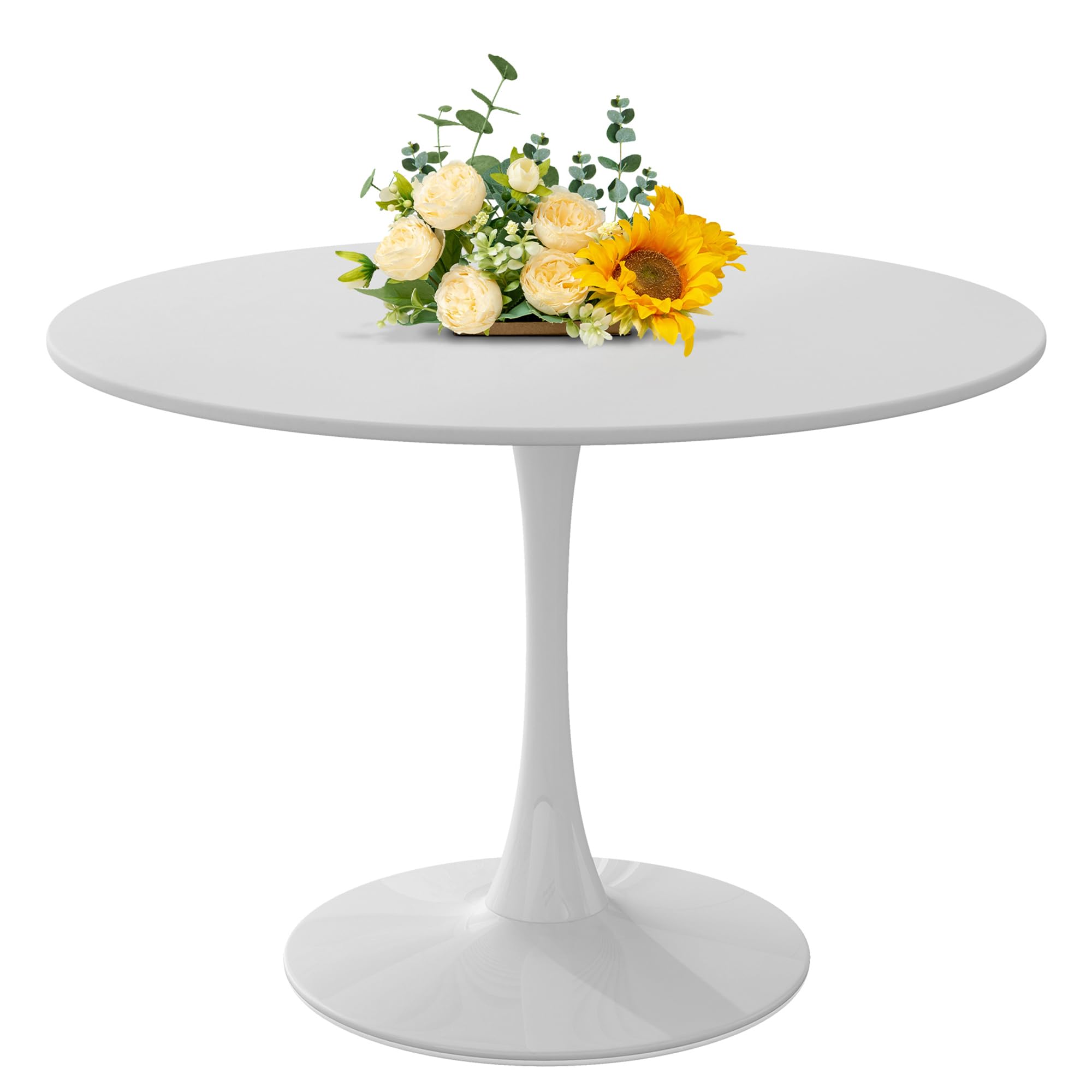 42 Inch Round Dining Table,Mid-Century Tulip Table with Metal Pedestal Base,Modern Leisure Table for Small Space Kitchen Dining 