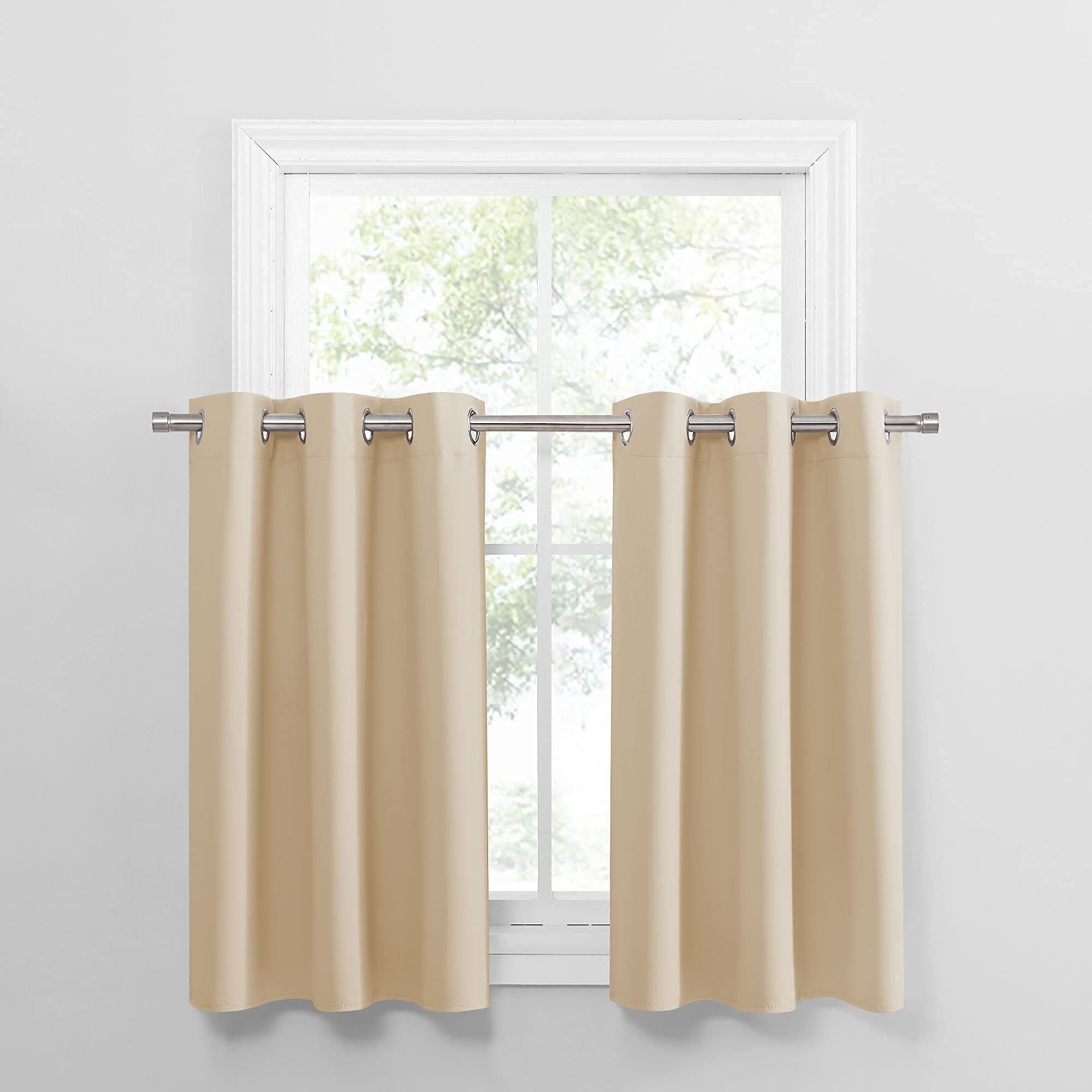 PONY DANCE Bathroom Window Valances - (42W x36L in, Biscotti Beige, Set of 2) Kitchen Short Curtains Blackout Tiers Elegant Room