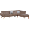 Benjara Lynn 2 Piece Sectional Sofa Set, Chaise Lounger, Tufted Velvet, Brown