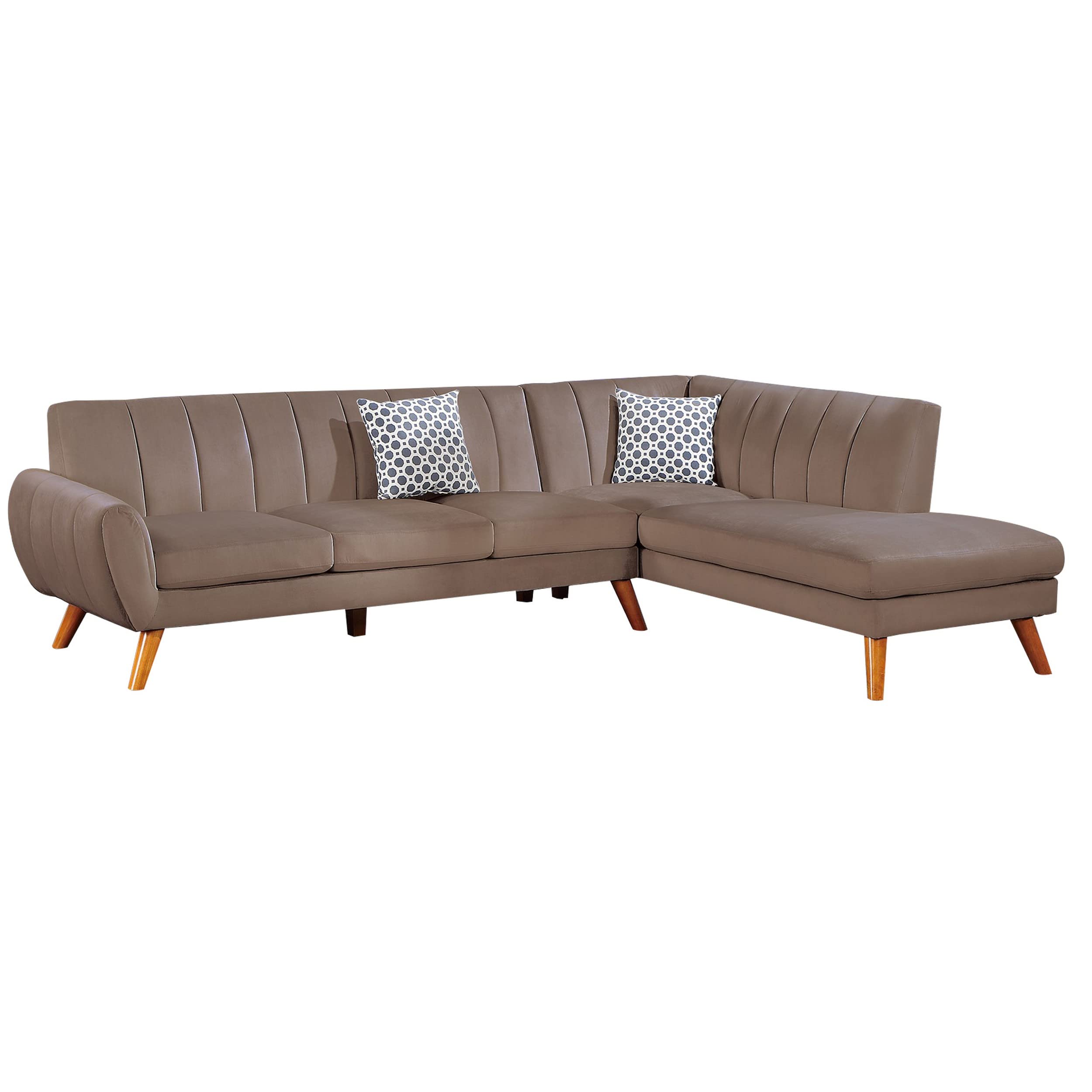 Benjara Lynn 2 Piece Sectional Sofa Set, Chaise Lounger, Tufted Velvet, Brown