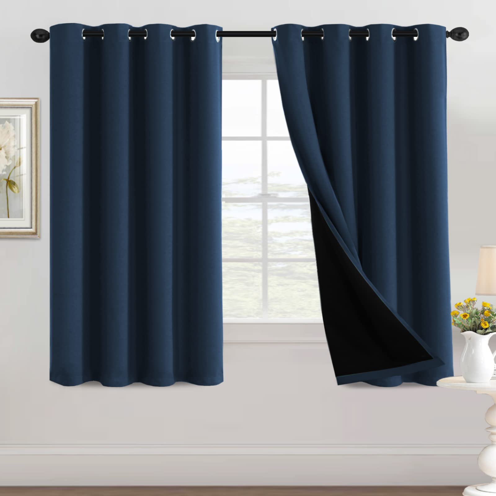 H.VERSAILTEX 100% Blackout Curtains Thermal Insulated Full Blackout Curtains for Living Room Energy Efficiency Window Draperies 