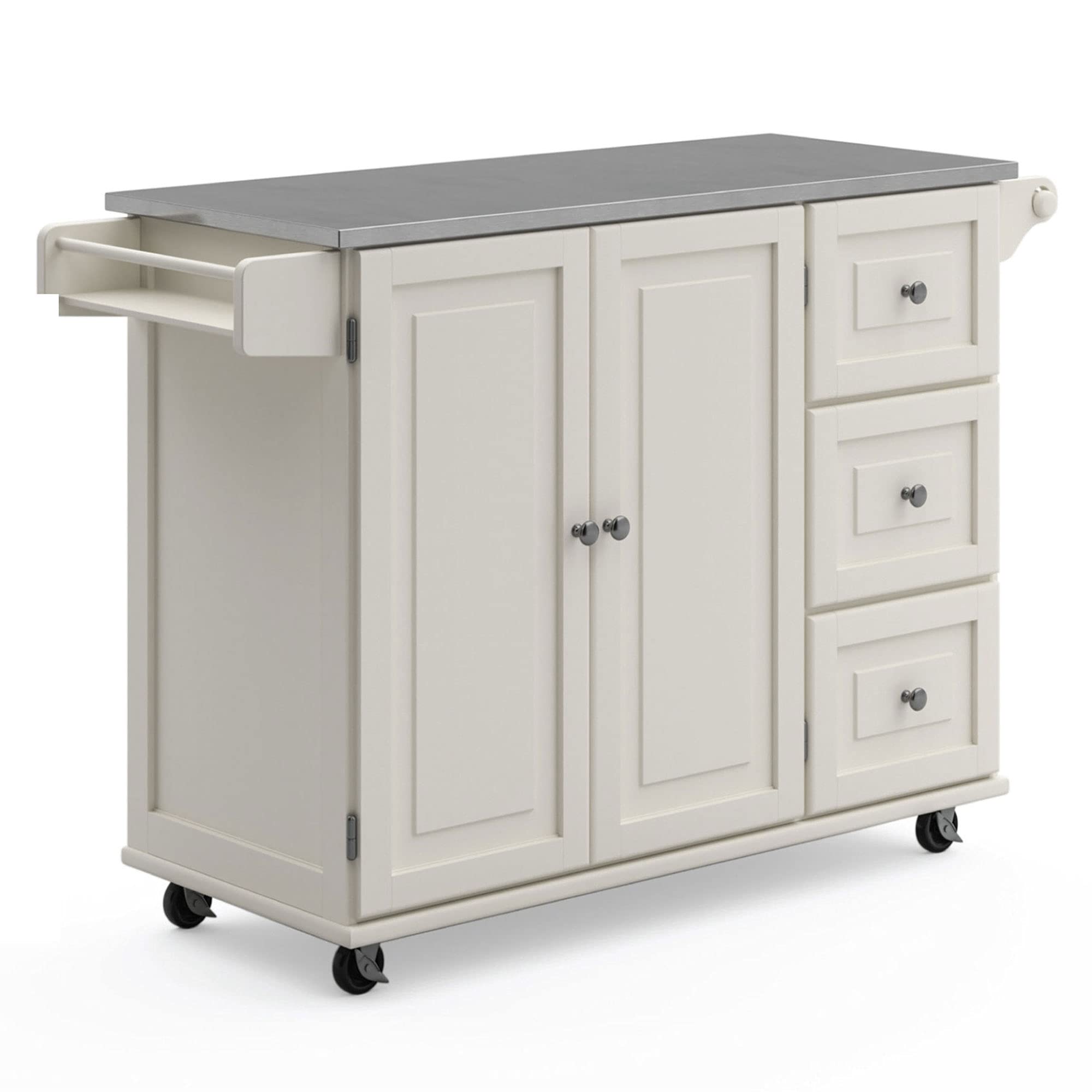 Homestyles Kitchen Cart with Stainless Steel Metal Top Rolling Mobile Kitchen Island with Storage and Towel Rack 54 Inch Width O