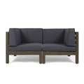 Great Deal Furniture Dawson Outdoor Sectional Loveseat Set - 2-Seater - Acacia Wood - Outdoor Cushions - Gray and Dark Gray
