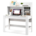 Tangkula White Desk with Hutch, Home Office Desk with Bookshelf, Writing Study Desk with Anti-Toppling Device & Cable Hole, Mode