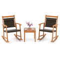 Tangkula 3 Pieces Patio Rocking Chair Set, Patiojoy Acacia Wood Rocker with Side Table, Outdoor Chairs with Wicker Rattan Seat &