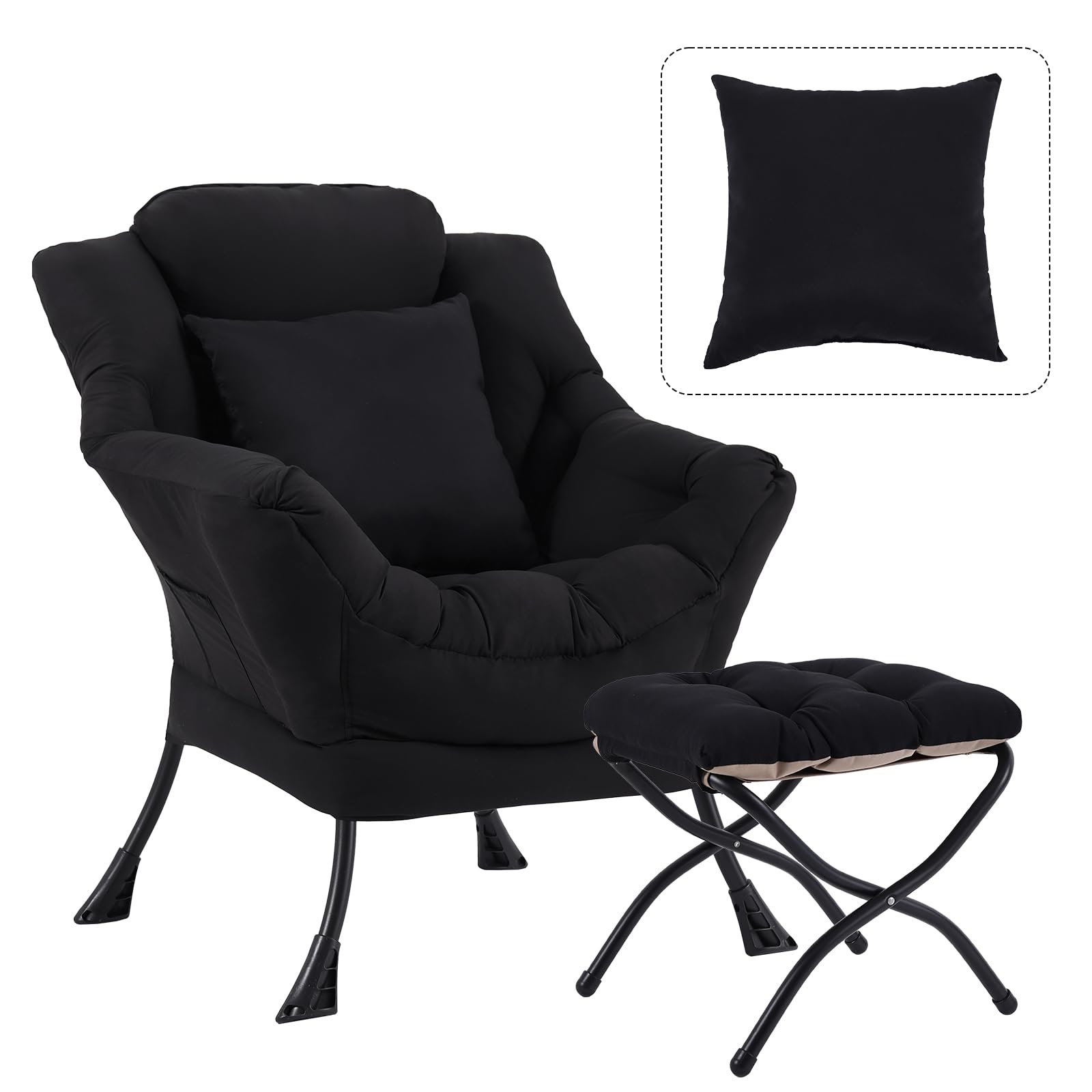 HomEastlly Lazy Chair with Ottoman, Modern Lounge Accent Chair with Armrests and a Throw Pillow, Leisure Sofa Chair Set, Reading