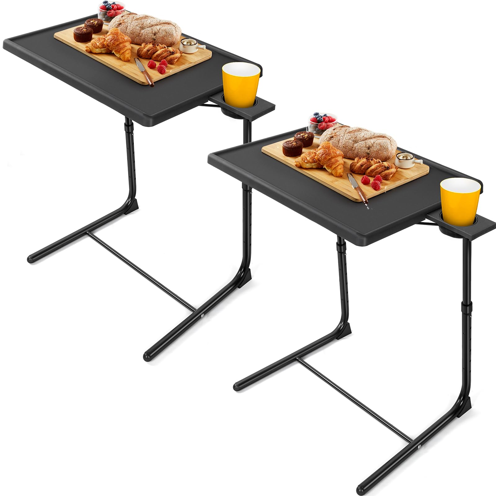 LORYERGO Multifunctional TV Tray Table - [2 Packs] Adjustable TV Dinner Tray Tables with 6 Height & 3 Tilt Angle, Folding TV Tra
