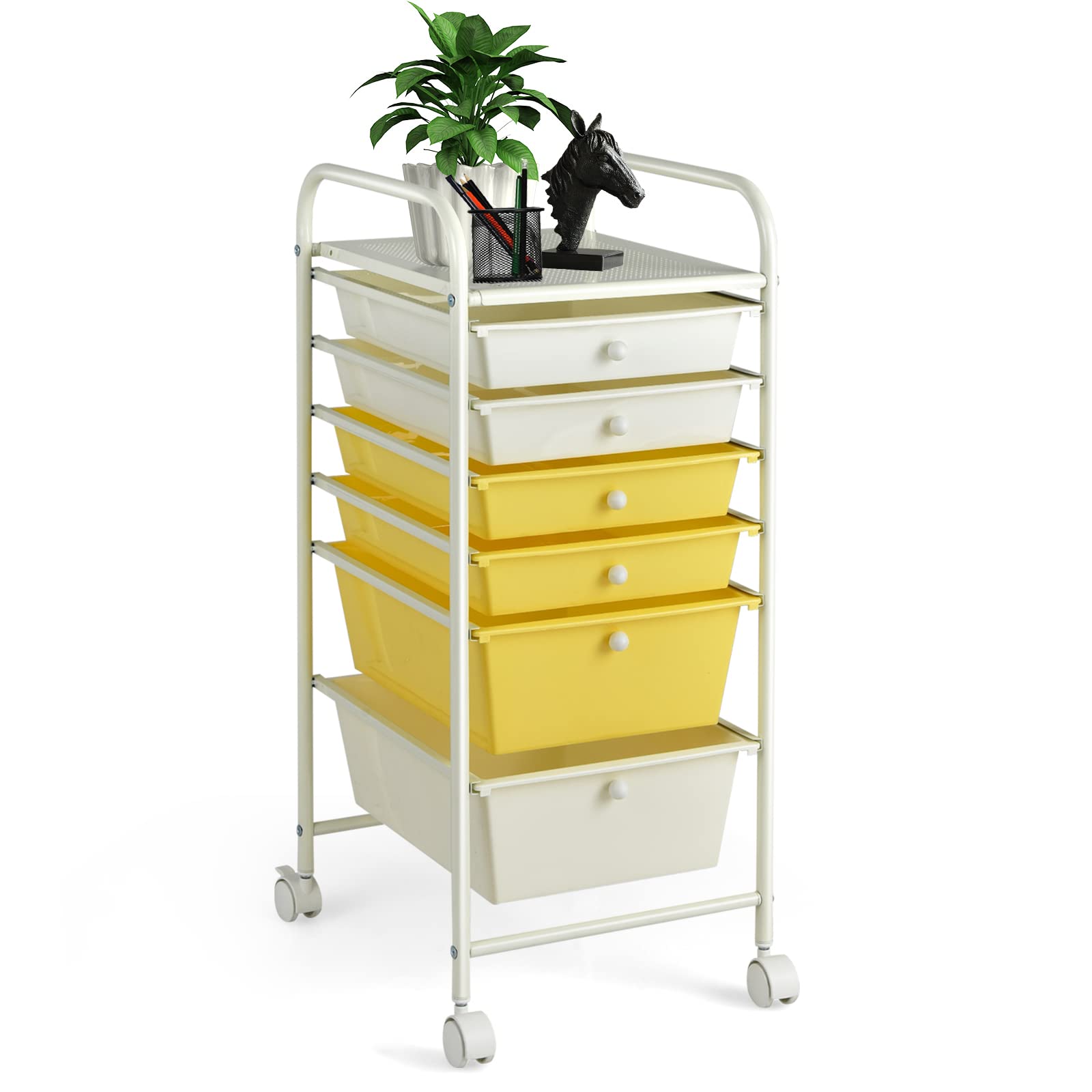 SILKYDRY 6-Drawer Rolling Storage Cart, Multipurpose Utility Drawers Cart with Wheels, Removable Drawers for Craft Scrapbook Too