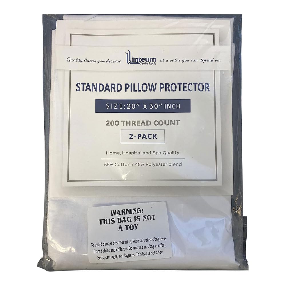 Linteum Textile Supply White Pillowcase Cover Queen Size Zippered Pillow Protectors 20x30 Inches 100% Cotton Pillow Covers 200 T
