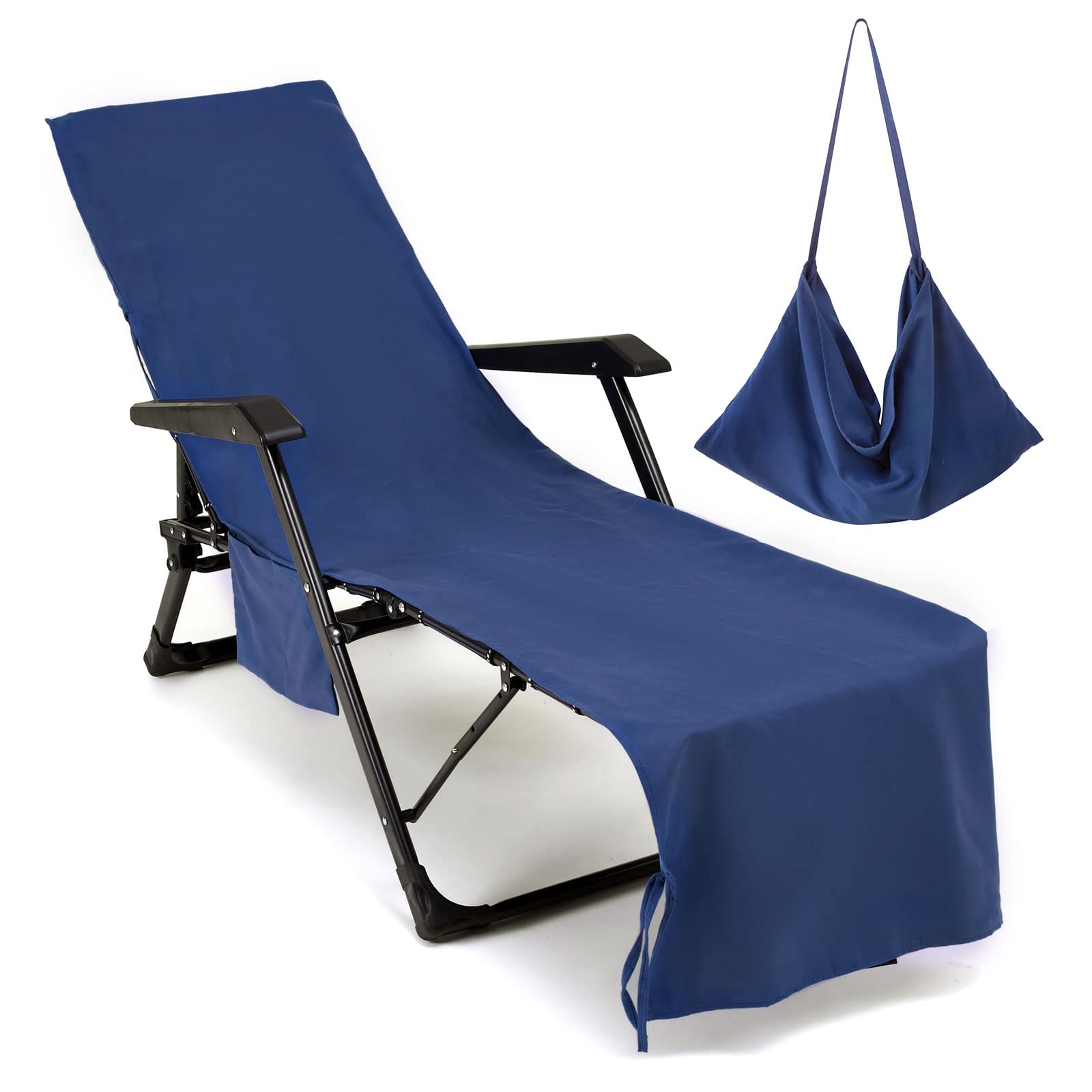 VOCOOL Lounge Chair Cover Microfiber Beach Chair Cover Towel Swimming Pool with Pockets Soft and Quick Dry Chaise Lounger Towel 