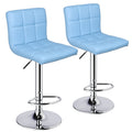 Leopard Bar Stools, Modern PU Leather Adjustable Swivel Bar Stool with Back, Set of 2 (Light Blue)