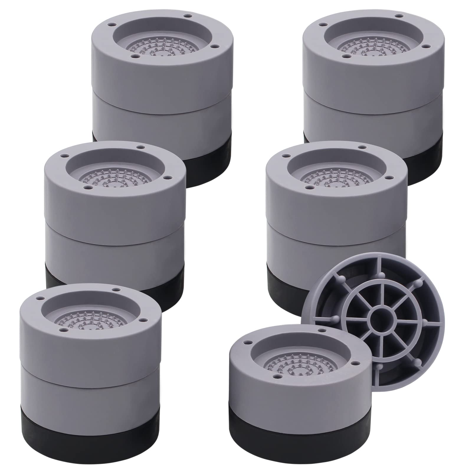 HANIHUA 6 Sets Furniture Risers 1, 2 inch Grey Bed Risers, Heavy Duty Bed Lifts Risers for Table, Sofa, Couch, Desk, Adjustable 