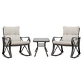 COSIEST 3 Piece Bistro Set Patio Rocking Chairs Outdoor Furniture w Beige Cushions, Glass-Top Table for Garden, Pool, Backyard