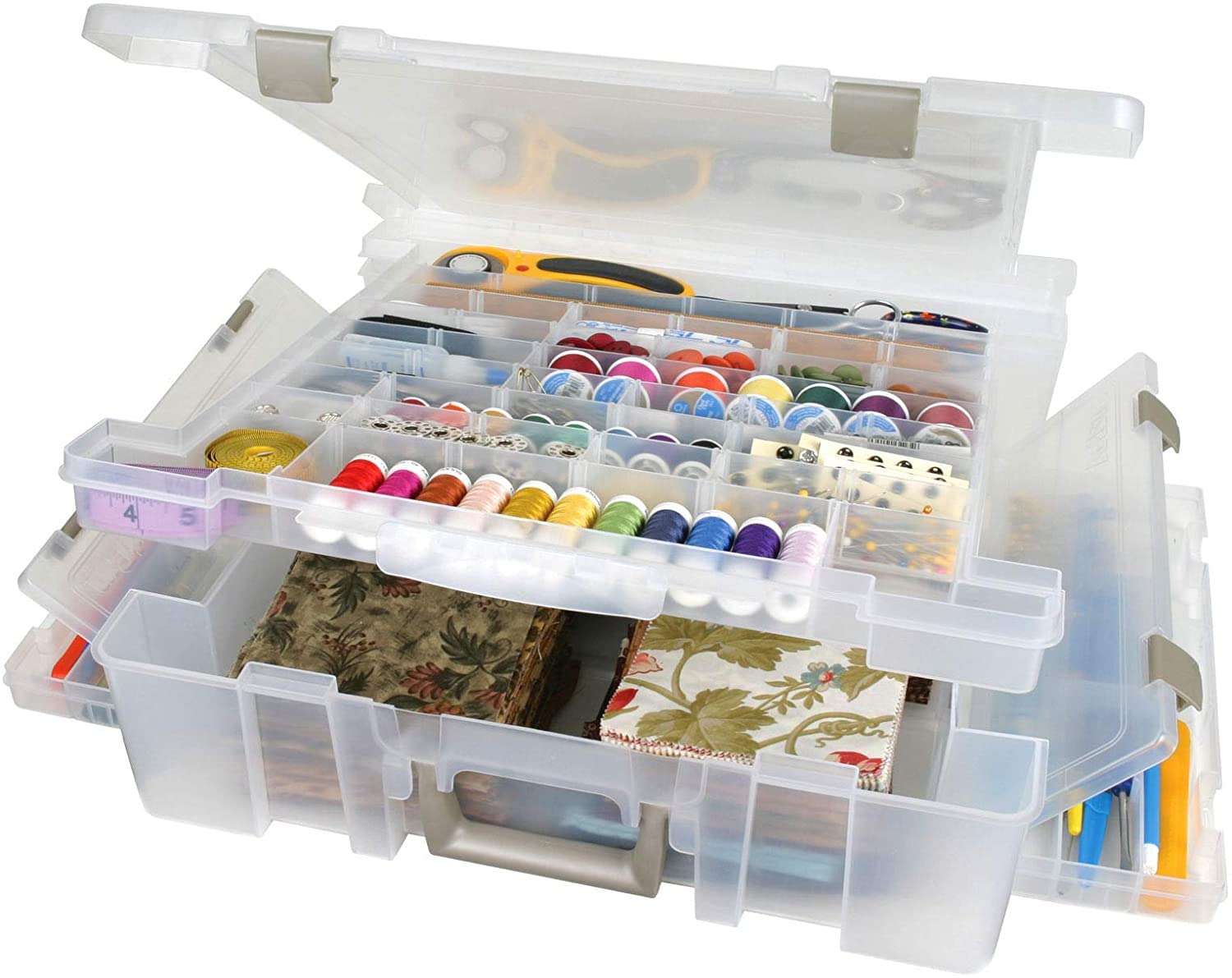 ArtBin 6981AB Super Satchel Deluxe Divided Base, Large Portable Art & Craft Organizer with Drawers, [1] Plastic Storage Case, Cl
