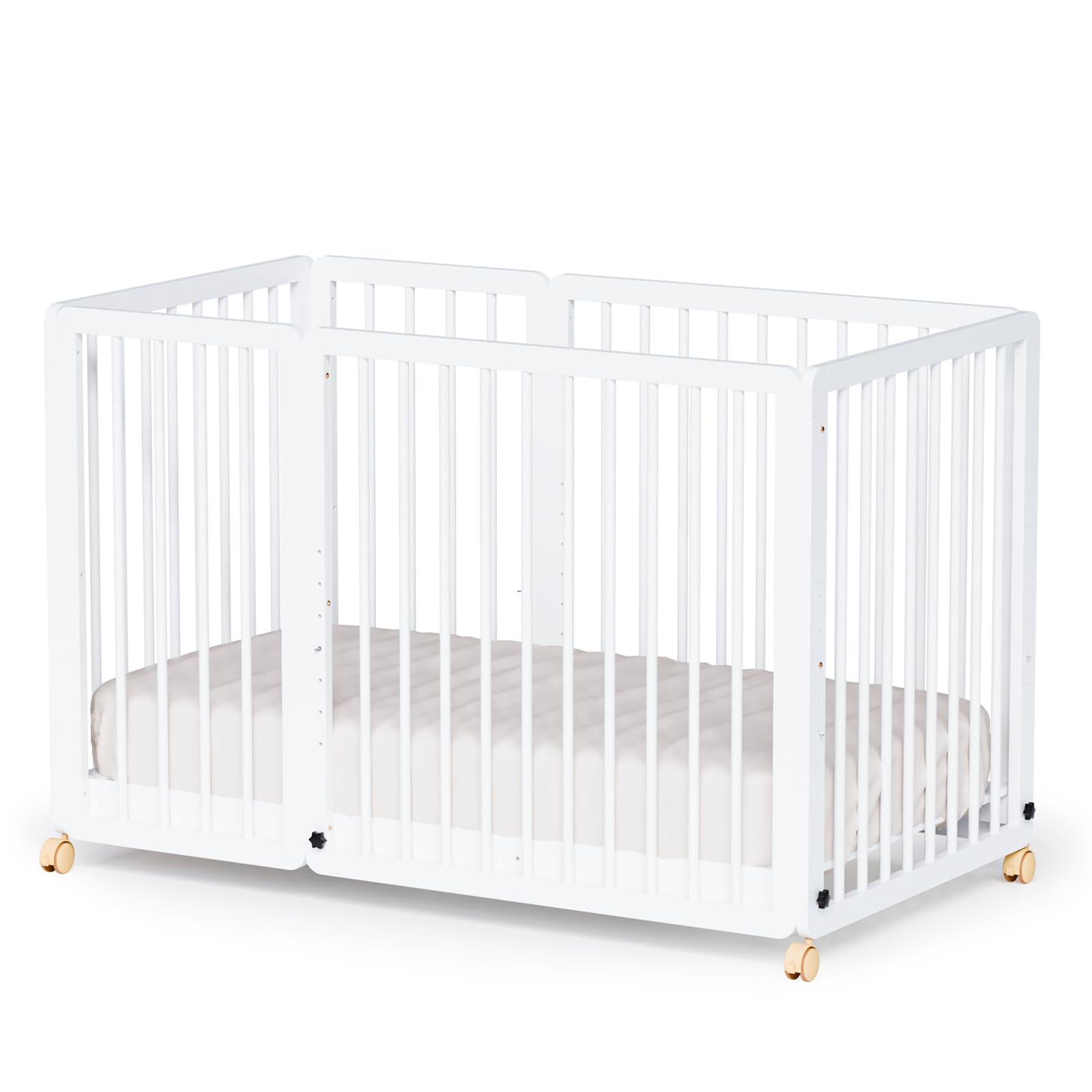 JOYMOR 8 in 1 Convertible Crib with Changer, Include 2    Mattress, Converts to Bassinet, Mid Crib, Full Size Crib, Daybed,Toddl