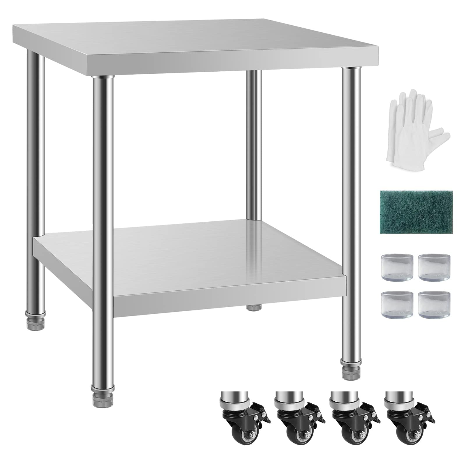 HXCFYP NSF 24x30 Inches Stainless Steel Table for Prep & Work with Caster, Metal Commercial Kitchen Table with Under Shelf and A