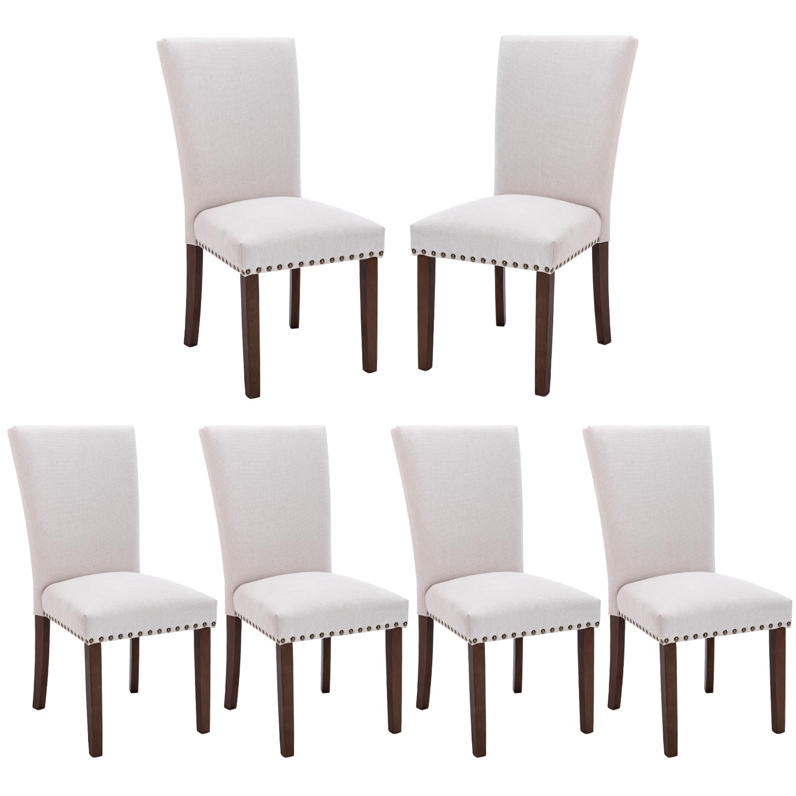 COLAMY Upholstered Fabric Dining Chairs Set of 6, High Back Padded Chairs w/Nailed Trim & Solid Wood Legs, Classic Parsons Chair