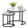 aboxoo Black Nesting Coffee Glass Table Set of 2, Metal Freme Side End Tables for Living Room Bedroom for Apartment Small Place 