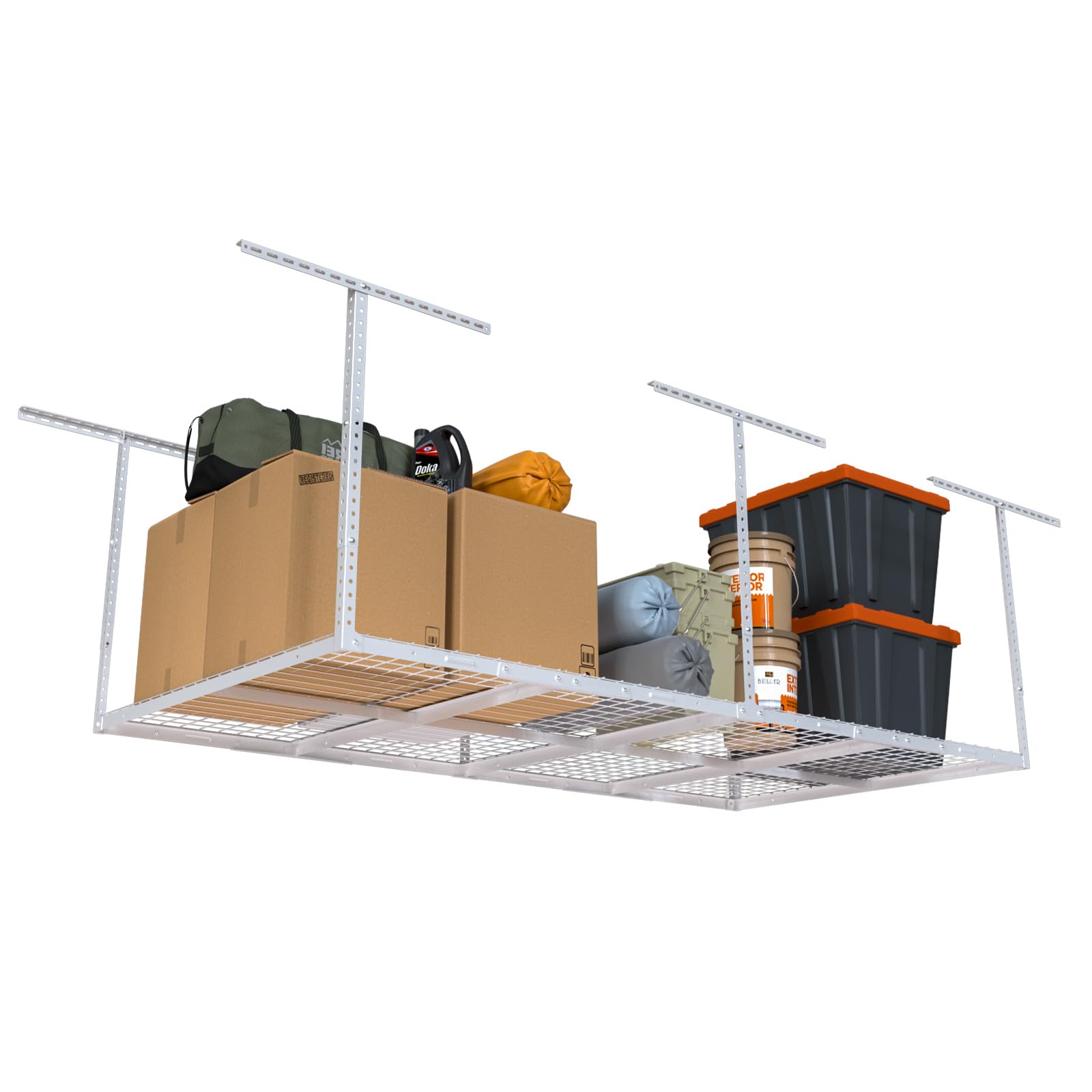 eShelf 4ftx8ft Overhead Garage Storage Rack, Heavy-Duty Metal Garage Ceiling Storage Rack, 22-40 Adjustable Ceiling Drop-Down,