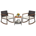 Tangkula 3 Pieces Rocking Bistro Set, Outdoor Rocker Chair with Coffee Table & Cushions, Patio Rattan Furniture Conversation Set