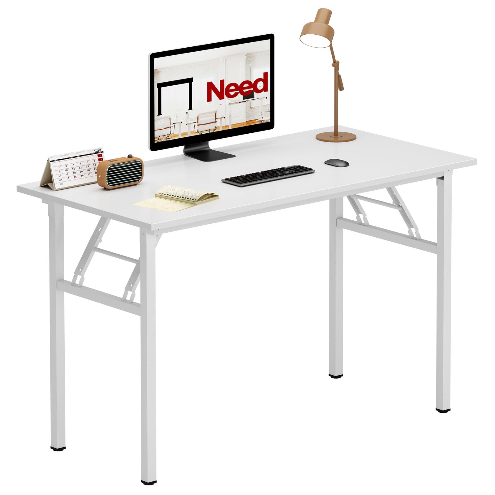 Need Folding Desk for Home Office 39-3/8 Length Modern Folding Table Computer Desk No Install Needed White Color Desktop White F