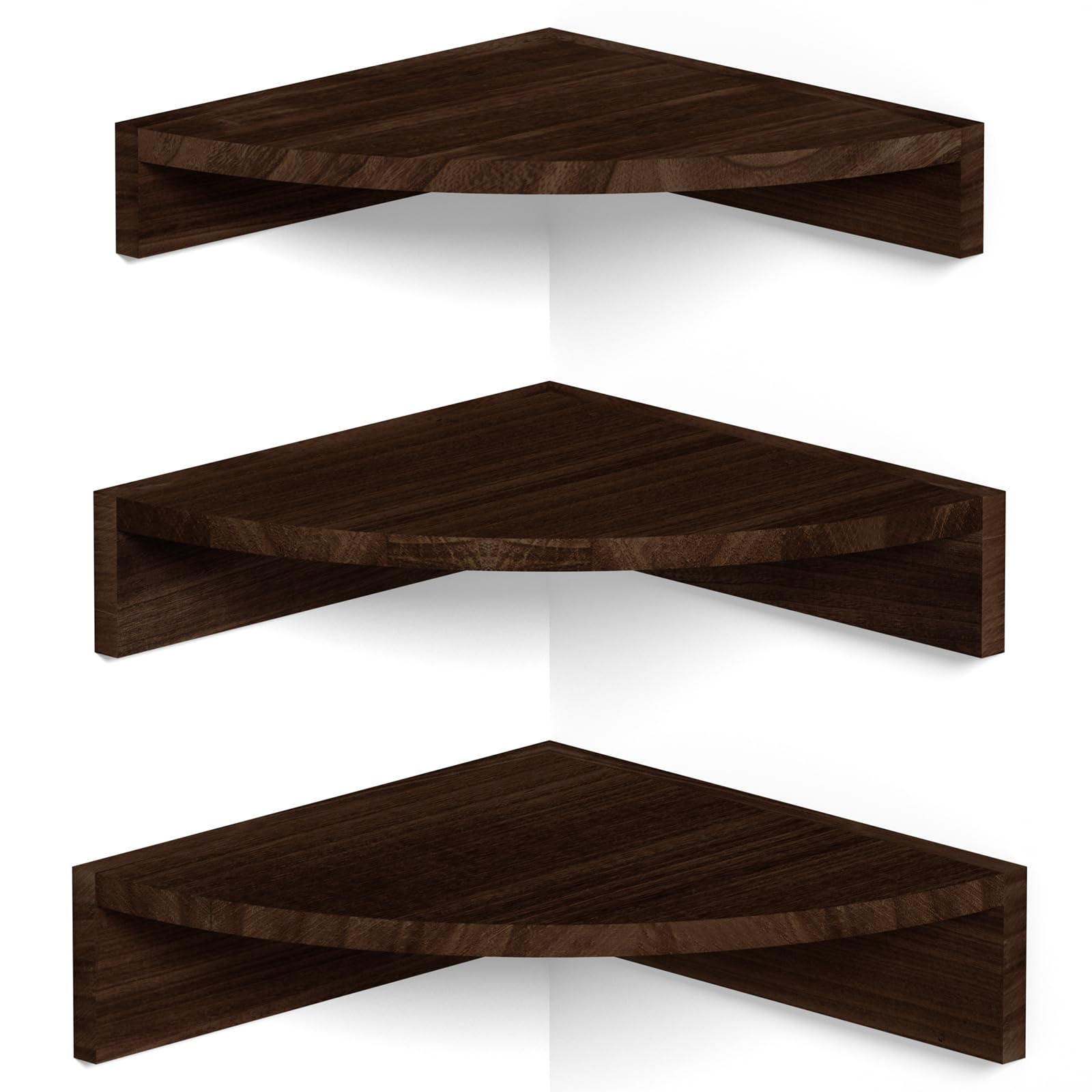 Alsonerbay Corner Shelf Wall Mount, Set of 3 Floating Shelves for Storage and Display, Rustic Wood Shelves for Bedroom, Kitchen,