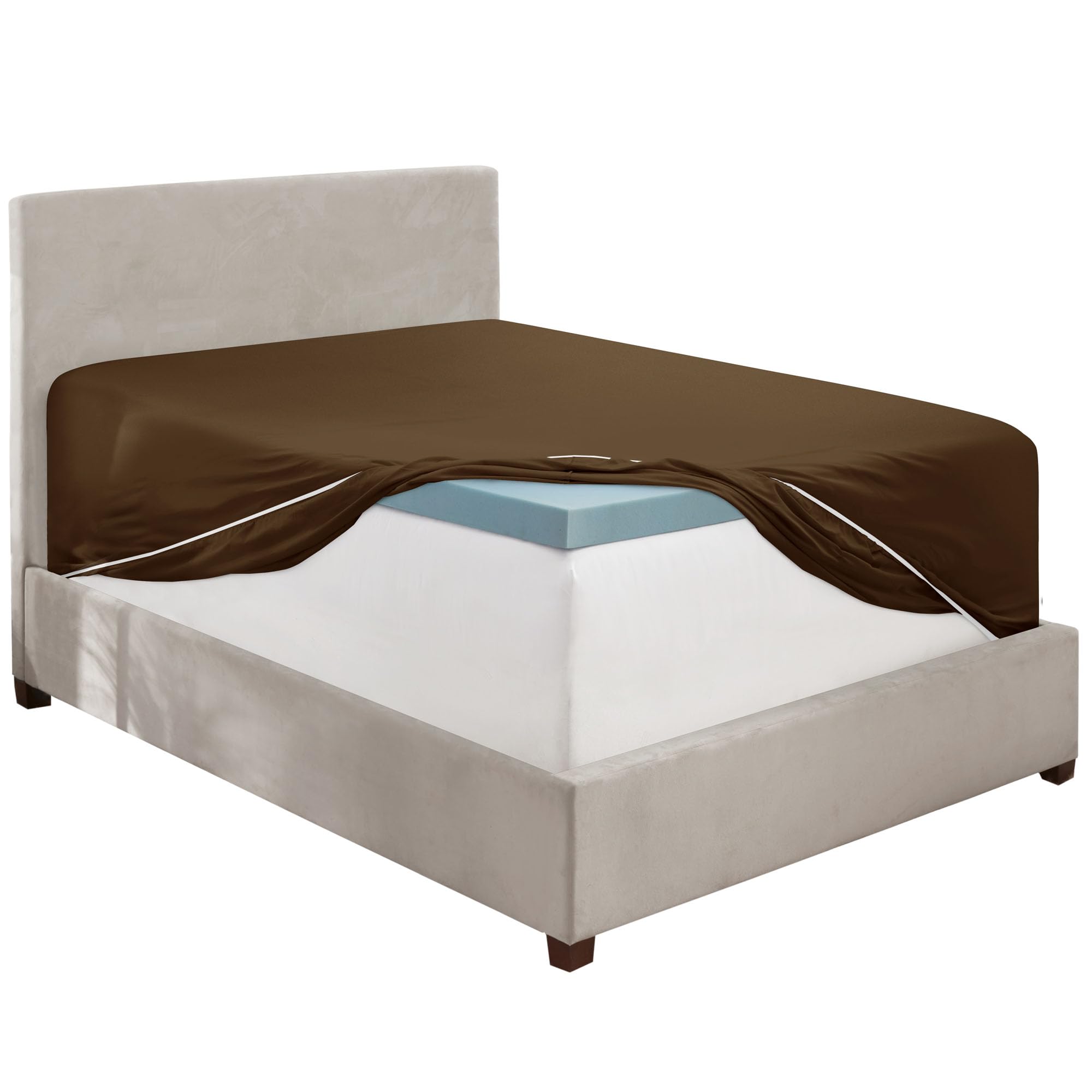 Hearth & Harbor Brown Fitted Sheet Queen Size, Extra Deep Pocket Queen Fitted Sheet Only, 1800 Microfiber Fitted Bed Sheet, Ultr