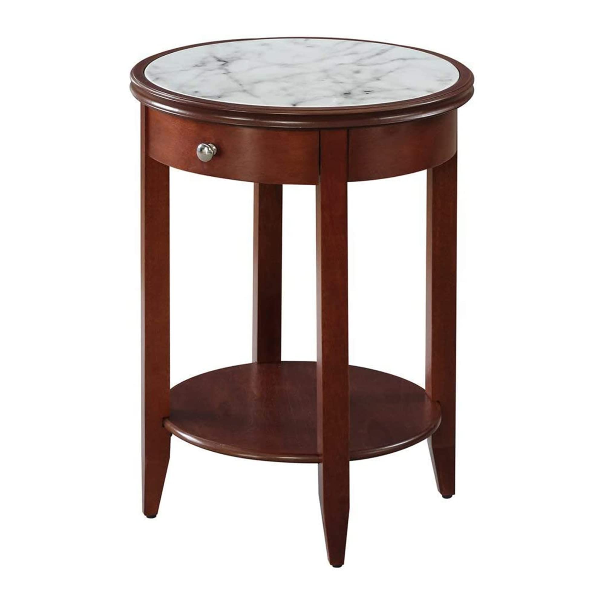 Convenience Concepts American Heritage Baldwin End Table with Drawer, Mahogany / Faux Marble