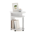 Furinno JAYA Simple Design Oval End Table with Bin, White Oak/Chrome