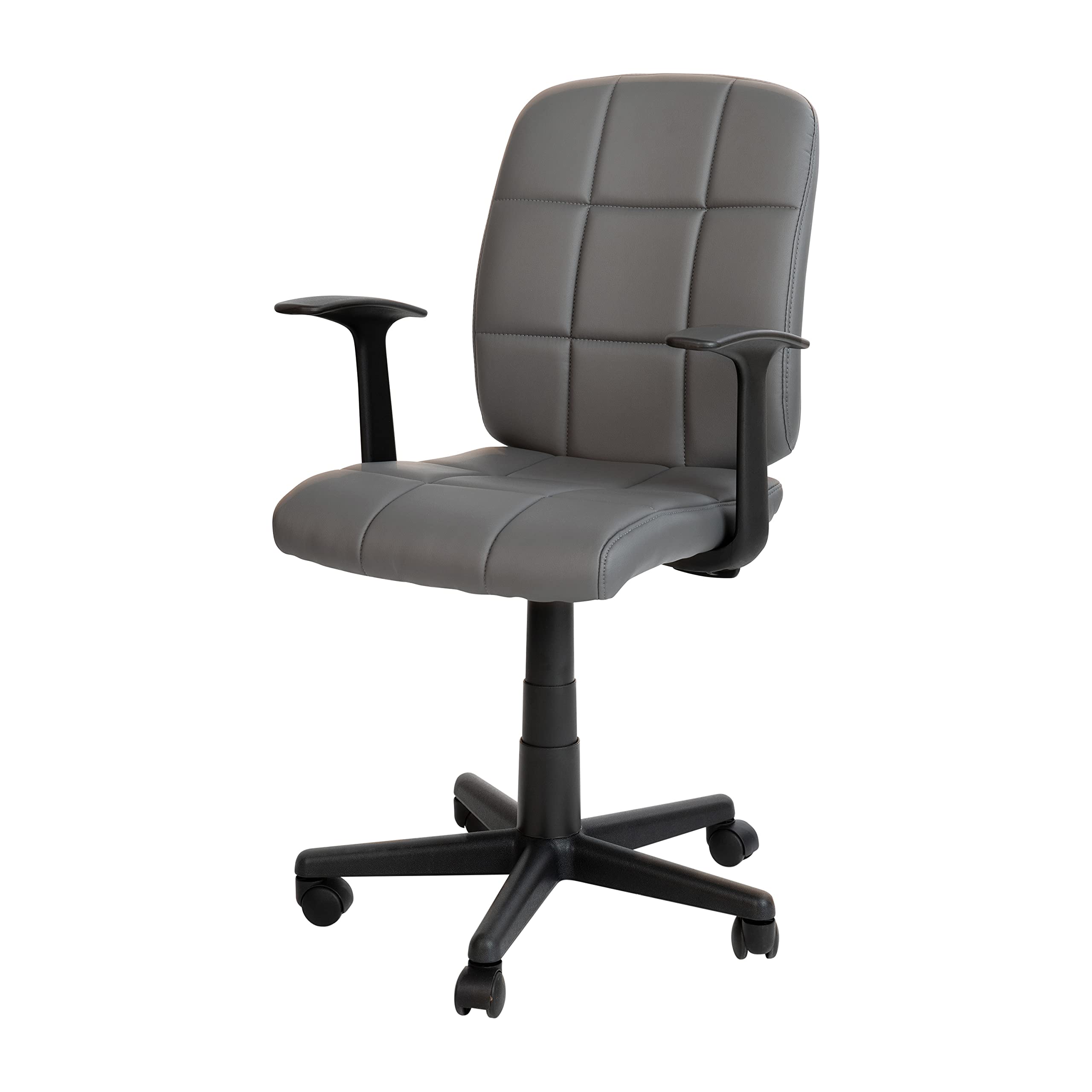 Flash Furniture Clayton Mid Back Swivel Task Chair with Arms - Gray Vinyl Upholstery - Tufted Back and 360 Swivel