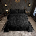 Feelyou Adults Gothic Skull Bedding Set Queen Size Kids Damask Print Comforter Cover Goth Bohemian Duvet Cover Breathable Soft L