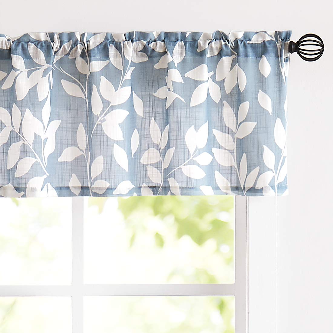 Treatmentex Blue White Kitchen Valance Curtain Leaf Print Window Valance for Living Room 52 w x 15 l 1 Pack