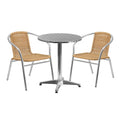 Flash Furniture Lila 23.5 Round Aluminum Indoor-Outdoor Table Set with 2 Beige Rattan Chairs