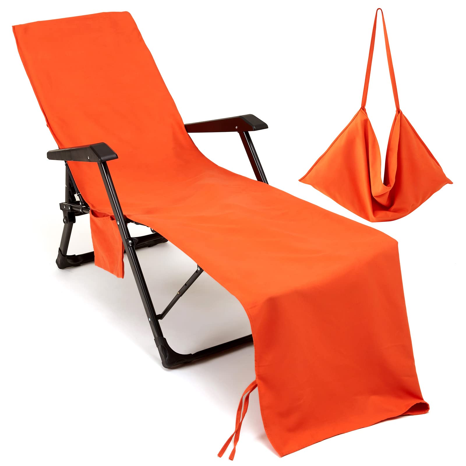 VOCOOL Chaise Lounge Chair Towel Cover with Side Pockets Thick and Quick Dry Beach Chair Cover Pool Chair Towel Lounge Chair Cov