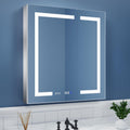 ExBrite LED Lighted Bathroom Medicine Cabinet with Mirror, 30 x 32 Inch, Recessed or Surface led Medicine Cabinet, Clock, Room T