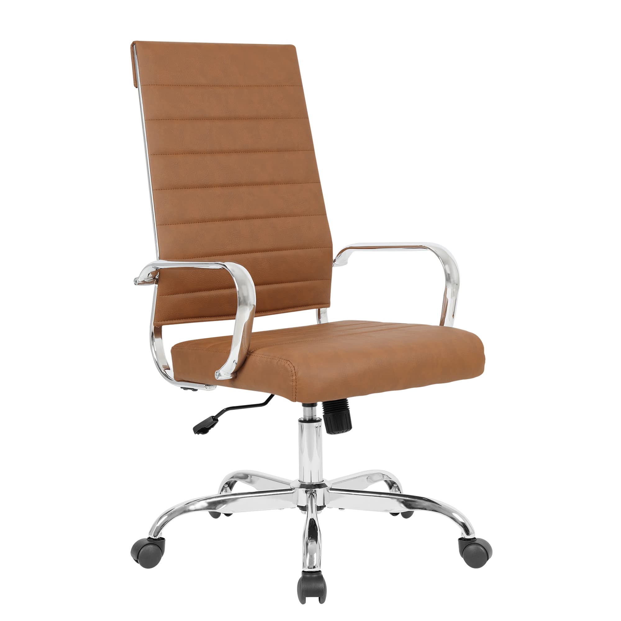 LANDSUN Home Office Chair High Back Executive Chair Ribbed Leather Computer Desk Chair with Armrests Soft Padded Adjustable Heig