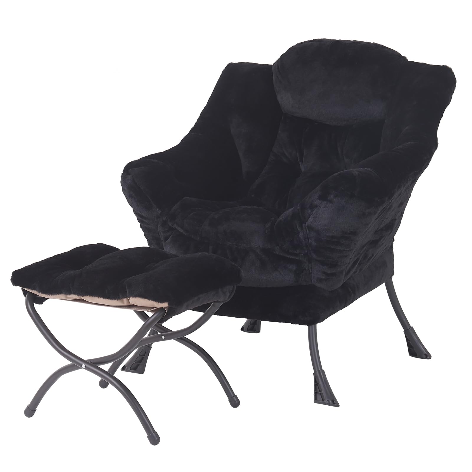 Welnow Lazy Chair with Ottoman, Modern Lounge Accent Chair with Armrests and a Side Pocket, Leisure Sofa Chair Set, Reading Chai