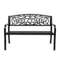 VINGLI Outdoor Bench for Patio Metal Garden Bench w/PVC Back Pattern, Steel Black Outdoor Bench Welcome Bench Park Bench Porch B