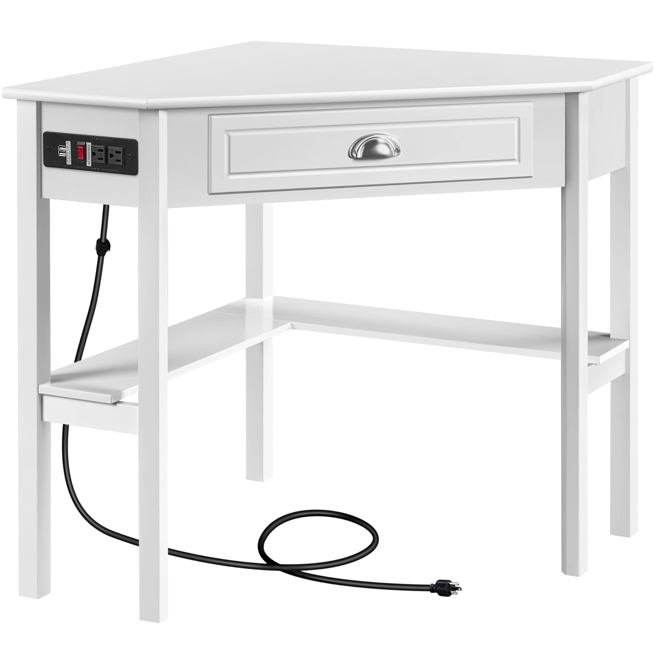 Yaheetech L Shaped Corner Computer Desk with Power Outlets, Reversible Triangle Workstation with USB Ports and Hook for Small Sp