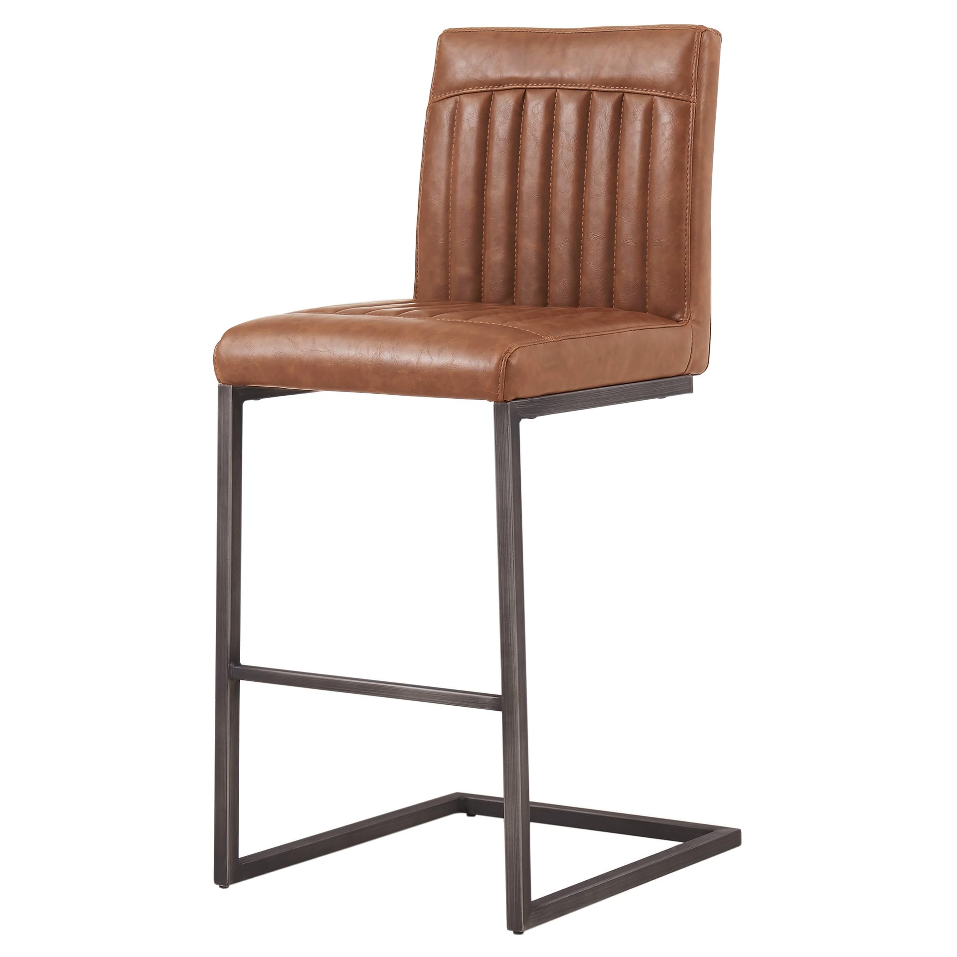 New Pacific Direct Ronan PU Leather Counter, Set of 2 Bar & Counter Stools, Antique Cigar Brown