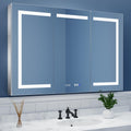 ExBrite LED Lighted Bathroom Medicine Cabinet with Mirror, 48 x 32 Inch, Recessed or Surface led Medicine Cabinet, Clock, Room T