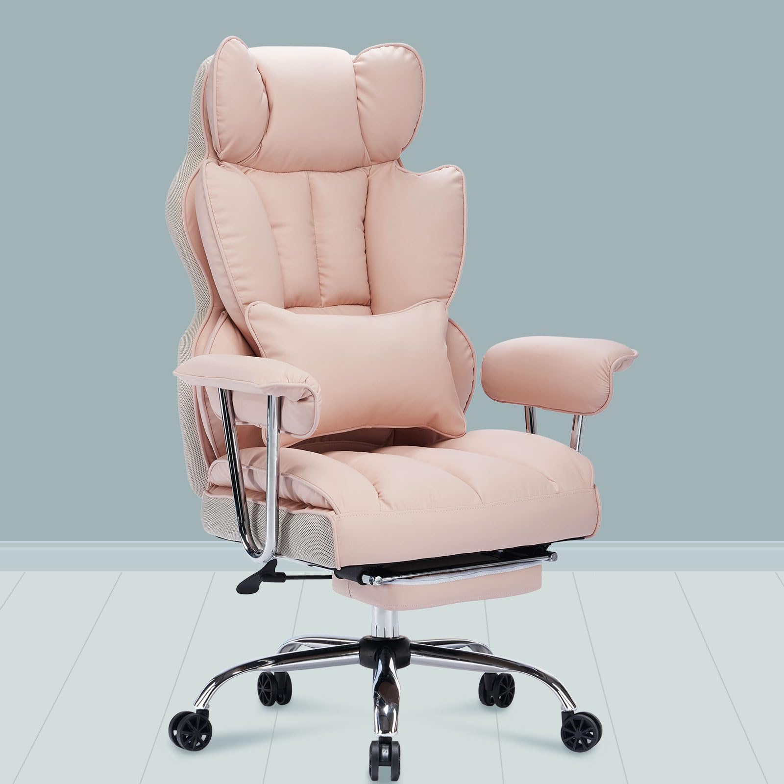 Efomao Desk Office Chair 400LBS, Big and Tall Office Chair, PU Leather Computer Chair, Executive Office Chair with Foot Rest, Li