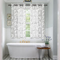 XTMYI Light Grey Small Window Curtain Panels for Bathroom,Grommet Leaf Striped Pattern Design Sheer Half Short Curtains for Bedr