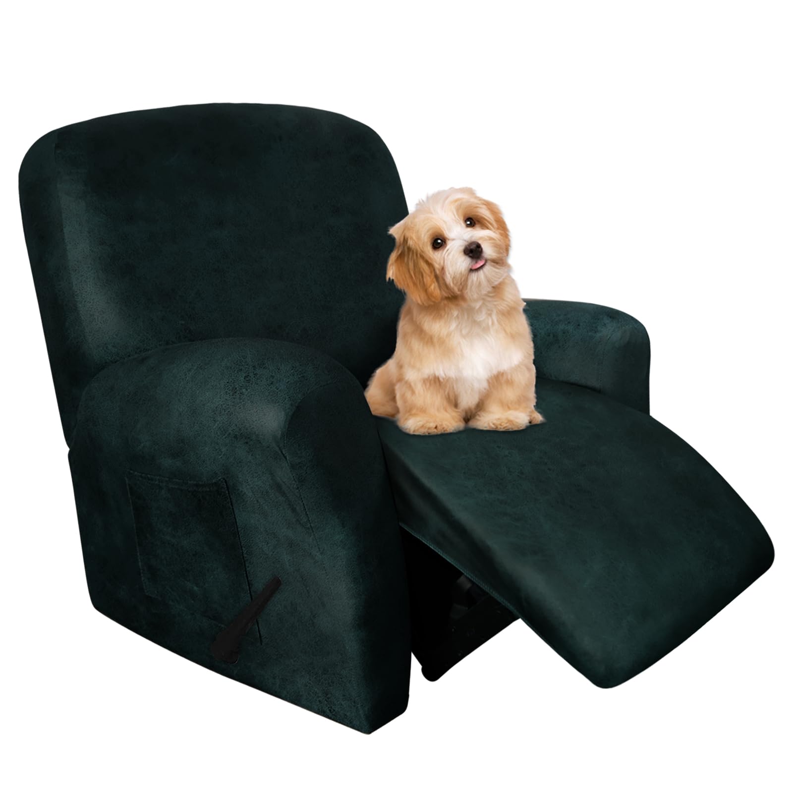molasofa Leather-Look Spandex Recliner Chair Covers,4-Piece Recliner Cover with Pocket,Soft Non Slip Recliner Covers for Recline