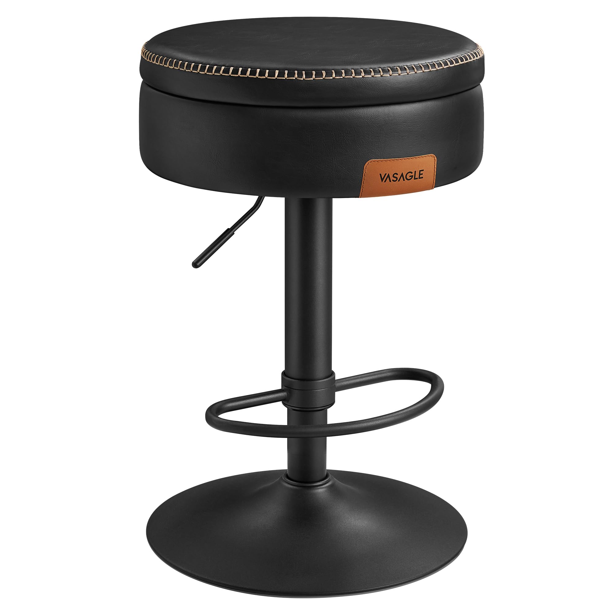 VASAGLE EKHO Collection - 360 Swivel Bar Stool, Height Adjustable Barstool with Storage, Synthetic Leather with Stitching, Mid-C