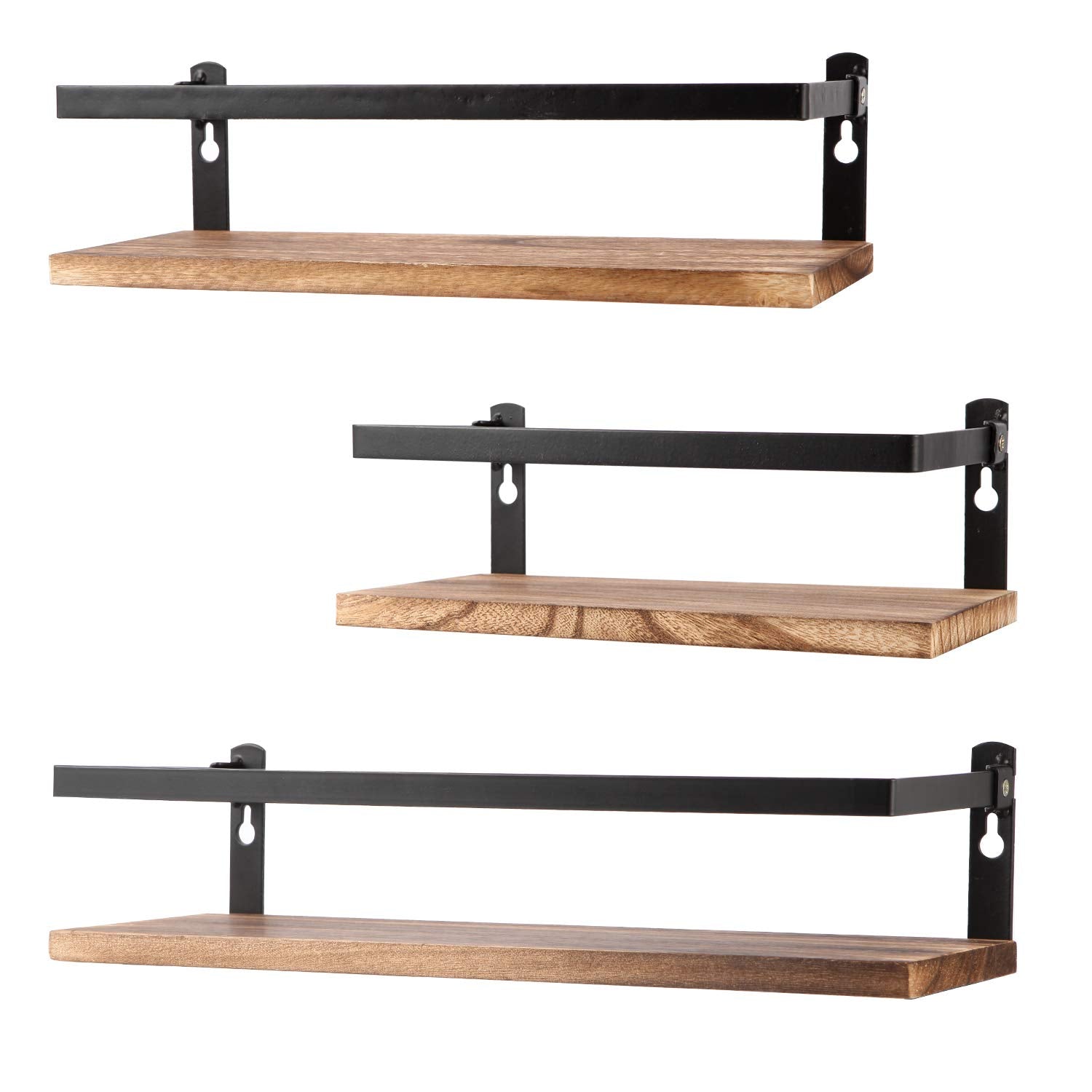PHUNAYA Floating Shelves Rustic Wood Wall Mounted Shelf Practical Metal Fence Design Ideal for Bedroom, Bathroom, Kitchen Set of